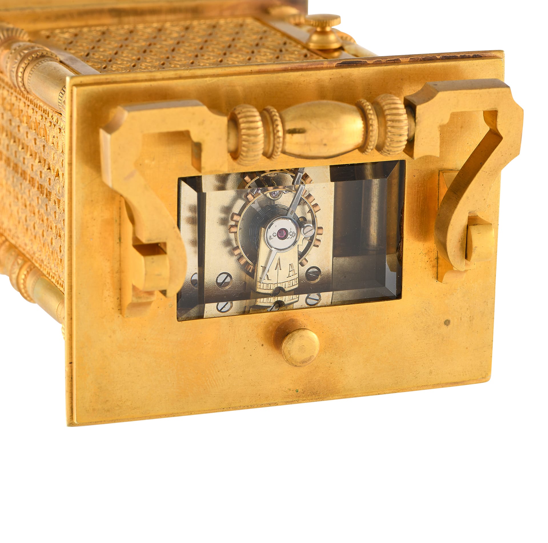 Brass & Enamel Brass & Enamel Gilt French Carriage Table Clock