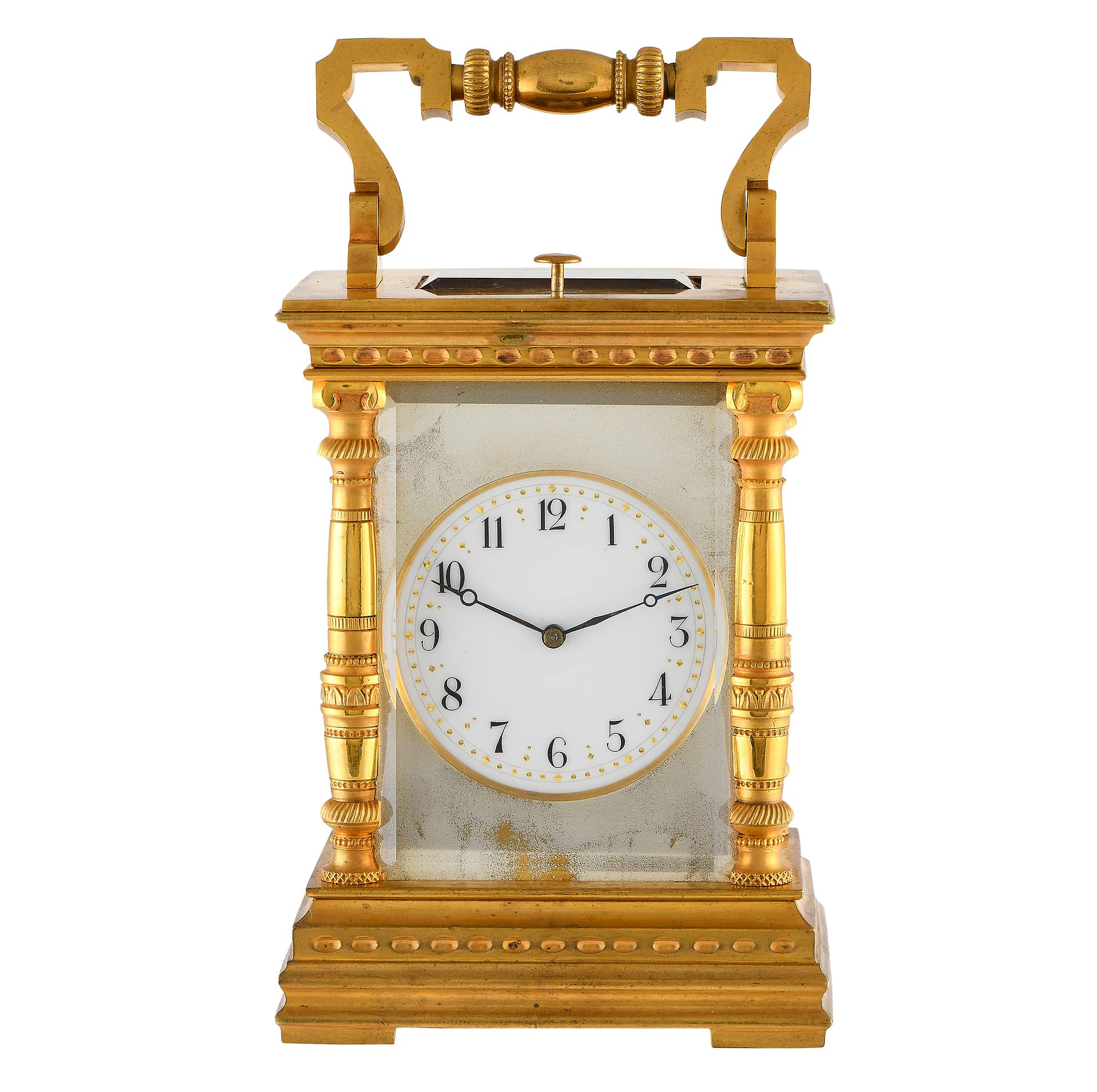 Brass & Enamel Brass & Enamel Gilt French Carriage Table Clock