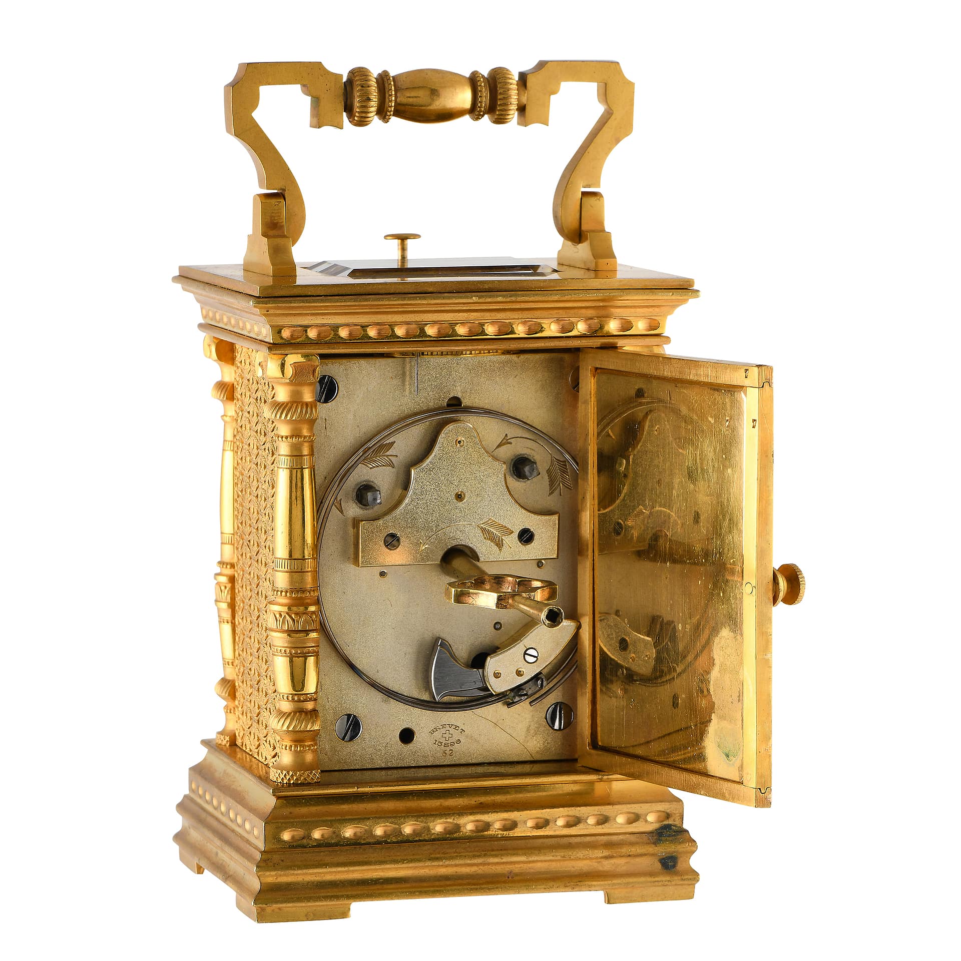 Brass & Enamel Brass & Enamel Gilt French Carriage Table Clock