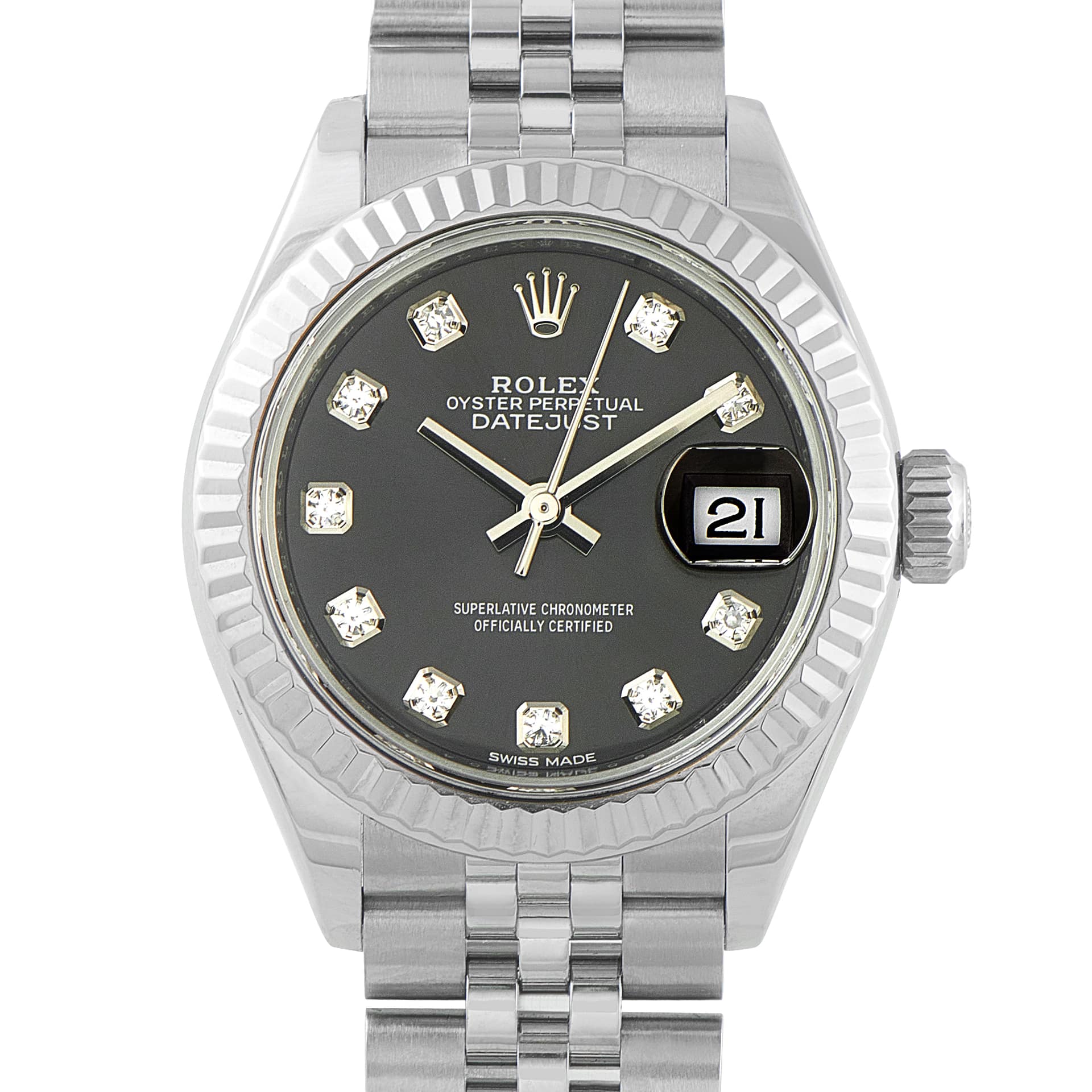 Rolex Lady Datejust Diamond-Set Gray Dial Steel Jubilee Watch 279174